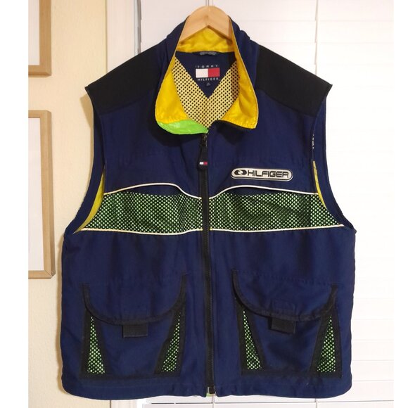 Vintage Y2k Tommy Hilfiger Fishing Gear Vest sz XL Men Streetwear Colorblock - Picture 1 of 14